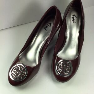 Fiona Women’s Wedge Heels Slip On Shoes Patent Medal Embellished Balletcore Sz 8